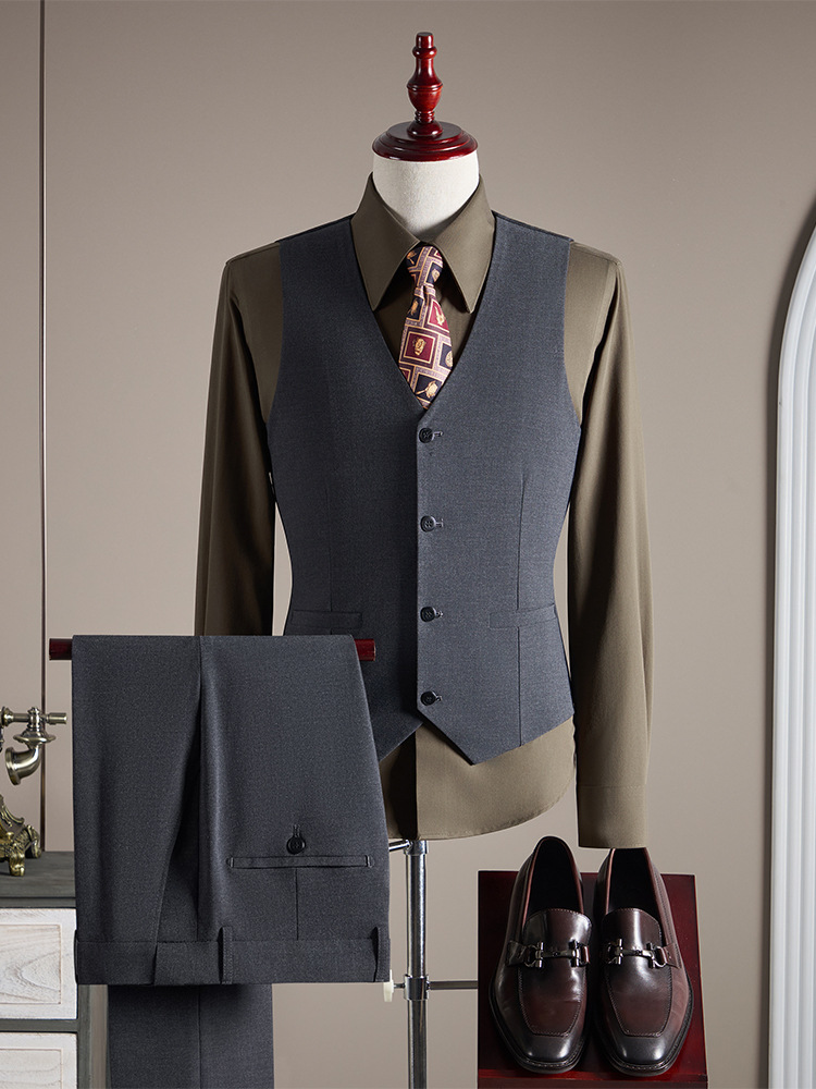 Double-Breasted Slim-Fit Suit Men's Business Formal Professional Suit Trousers Three-Piece Suit Groom and Best Man Dress