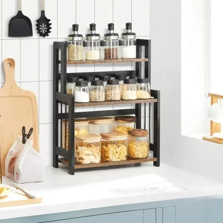 3-уровневая настольная полка от производителя, стеллаж для специй на кухне, хранение в ванной и гостиной, комбинированный стеллаж из железа и дерева