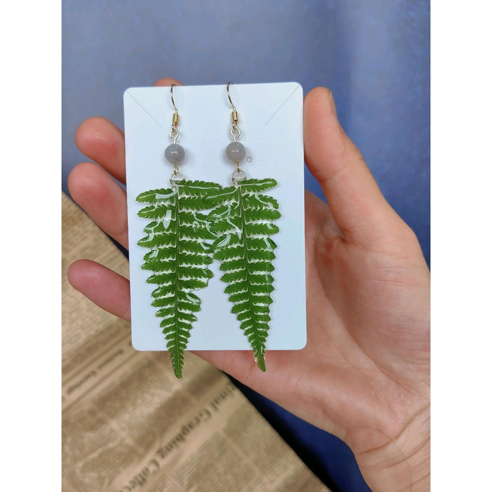 True Leaf Vein Leaves Gum Drops Fern Long Face-trimming Small Fresh Creative Niche True Leaves Plant Earrings for Women
