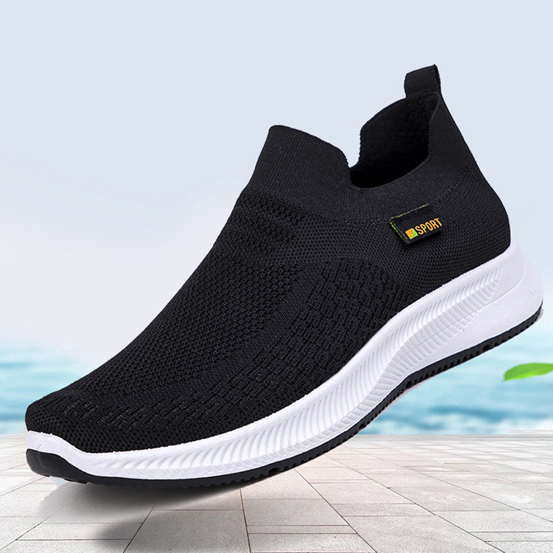 2024 new spring sports casual men's shoes breathable slip-on flying woven middle-aged and elderly slip-on mesh shoes cross-border