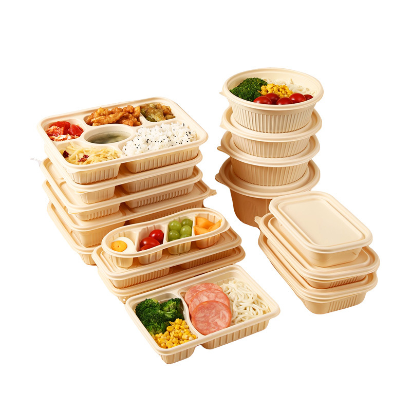 Disposable Tableware Boxes Made of Corn Starch, Biodegradable, for Takeout Packaging, Round and Square, for Lunch Boxes, Catering, Microwaveable