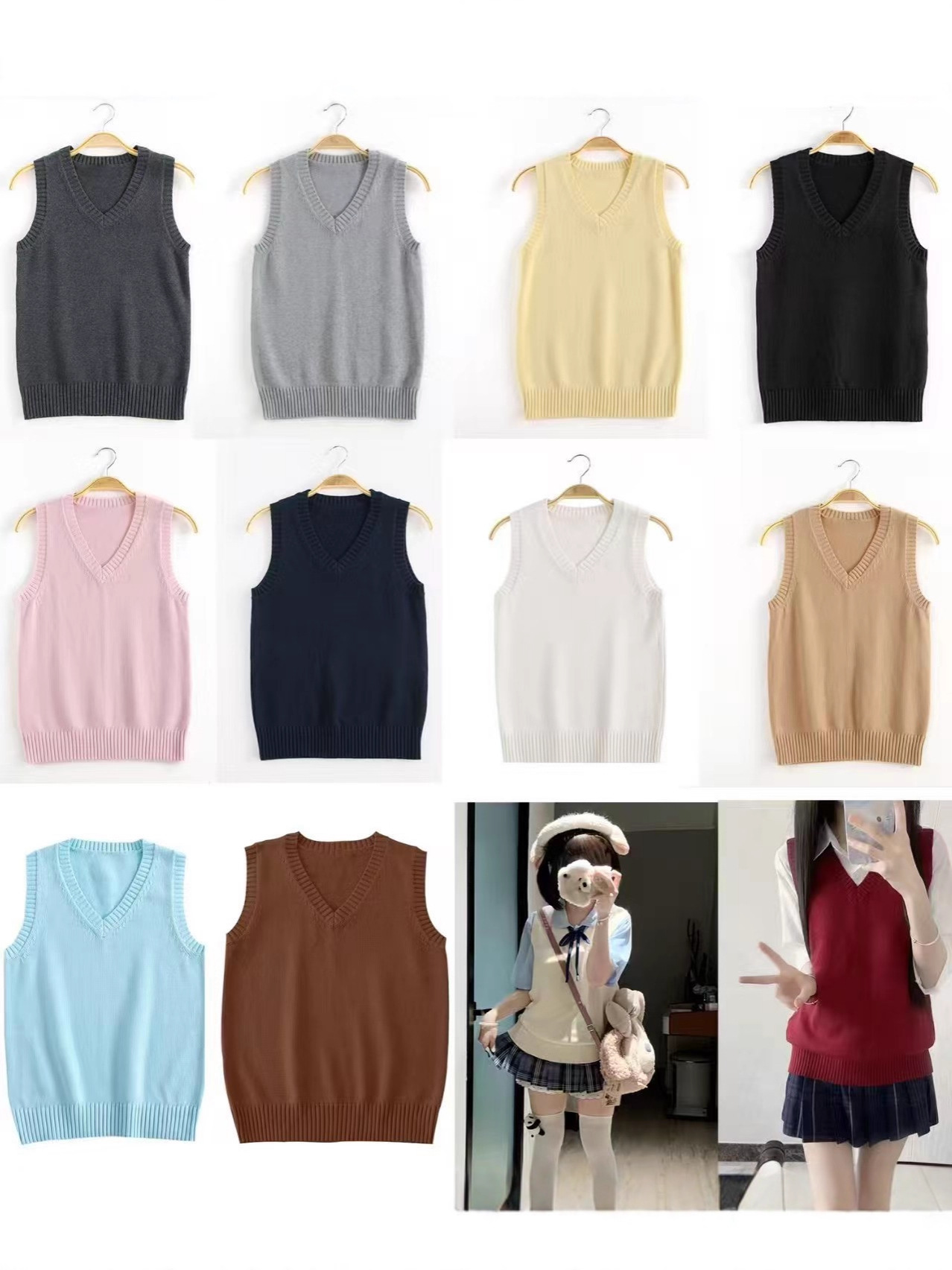 Jk Vest Outerwear for Petite Japanese-Style Students, Sweet School Uniform, Versatile for Commuting, Layered Solid Color Basic Sweater Vest