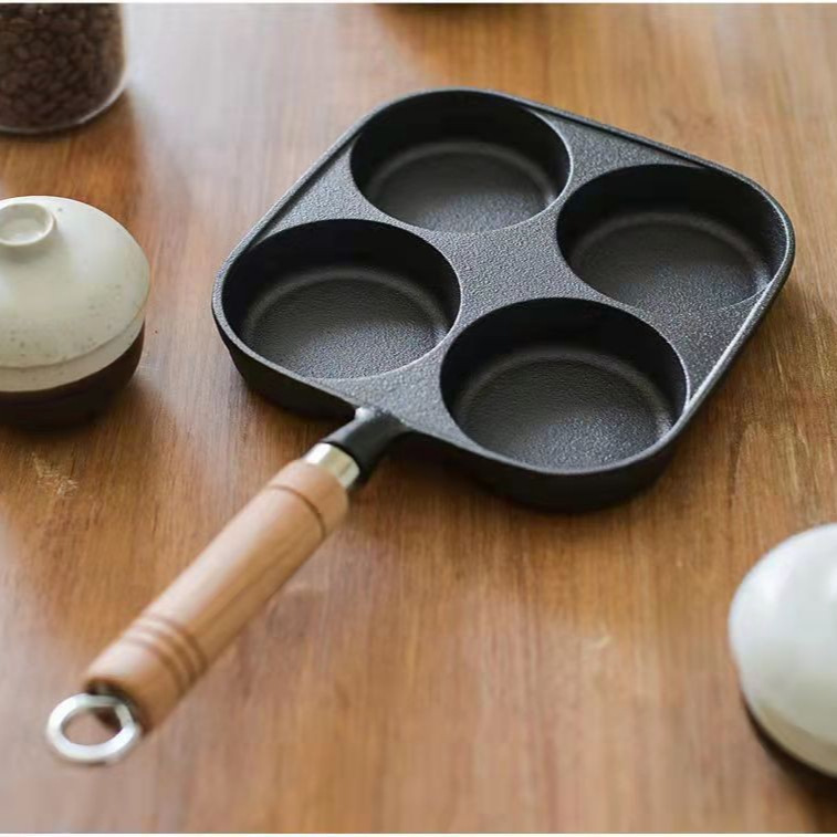 Omelette Pot Cast Iron Four-Hole Frying Pan Egg Burger Mold Uncoated Not Easy to Stick Pot Induction Cooker Gas Universal