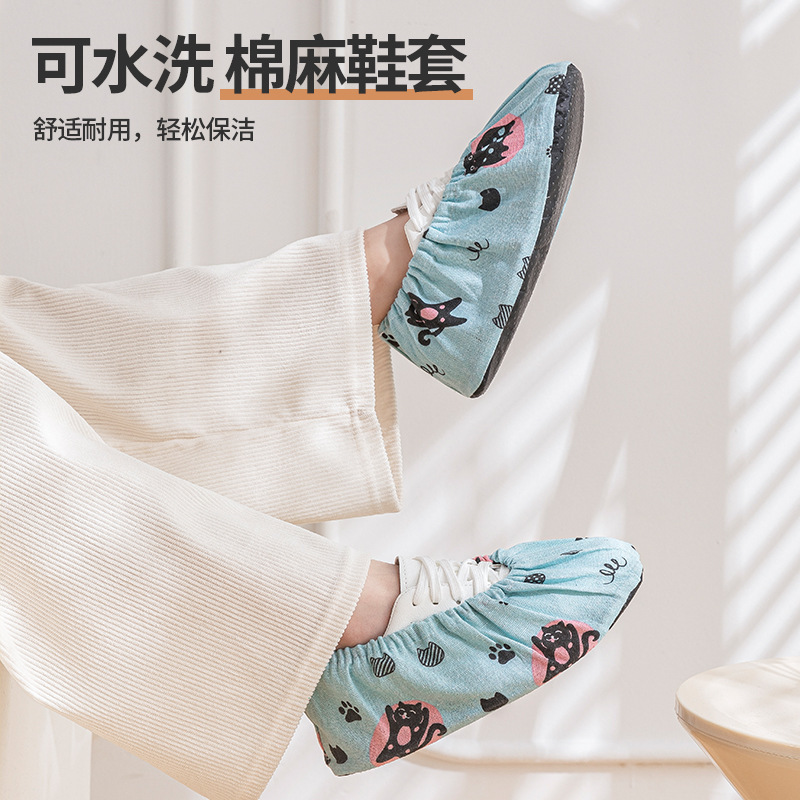 Shoe Cover Household Recurrent Washable Canvas Printed Indoor Shoe Cover Children's Cartoon Anti-slip Bottom Student Computer Room Cloth Foot Cover
