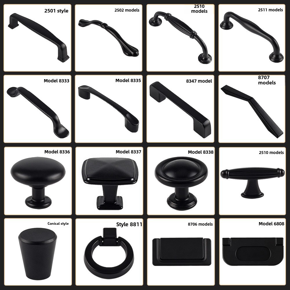 American-style black drawer cabinet door handle modern minimalist wardrobe cabinet door handle European-style cabinet single hole small handle