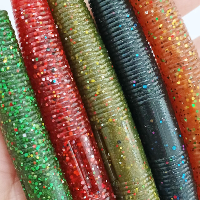 Luya Noodle Worm Soft Bait Black Pit Slow down Slow Sinking Lead Lead-Free Mandarin Bass Inverted Fishing 4inch Sturgeon Fake Bait