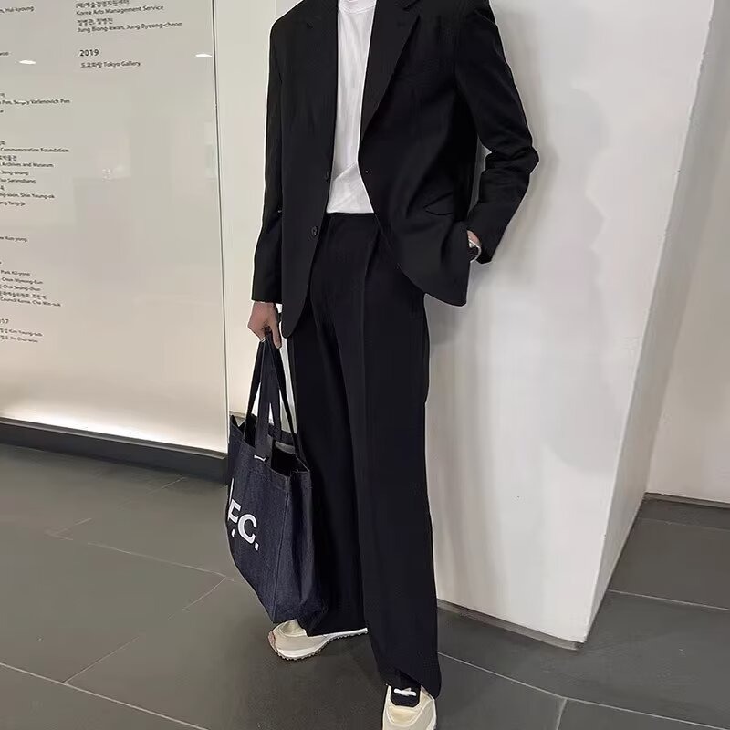 Korean-Style Black Wrinkle-Resistant Drape Blazer for Men, Spring and Autumn Business Versatile Casual Stylish Small Suit Jacket