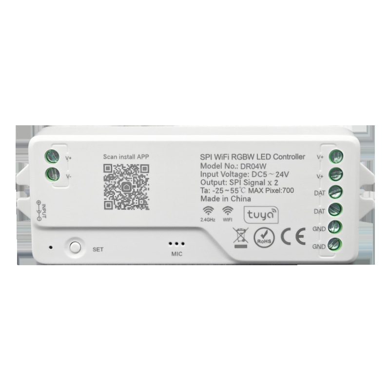 Spi Tuya Wifi+Bluetooth Dual-Mode Colorful Led R04W Light Strip Controller Supports 2.4g Remote Control