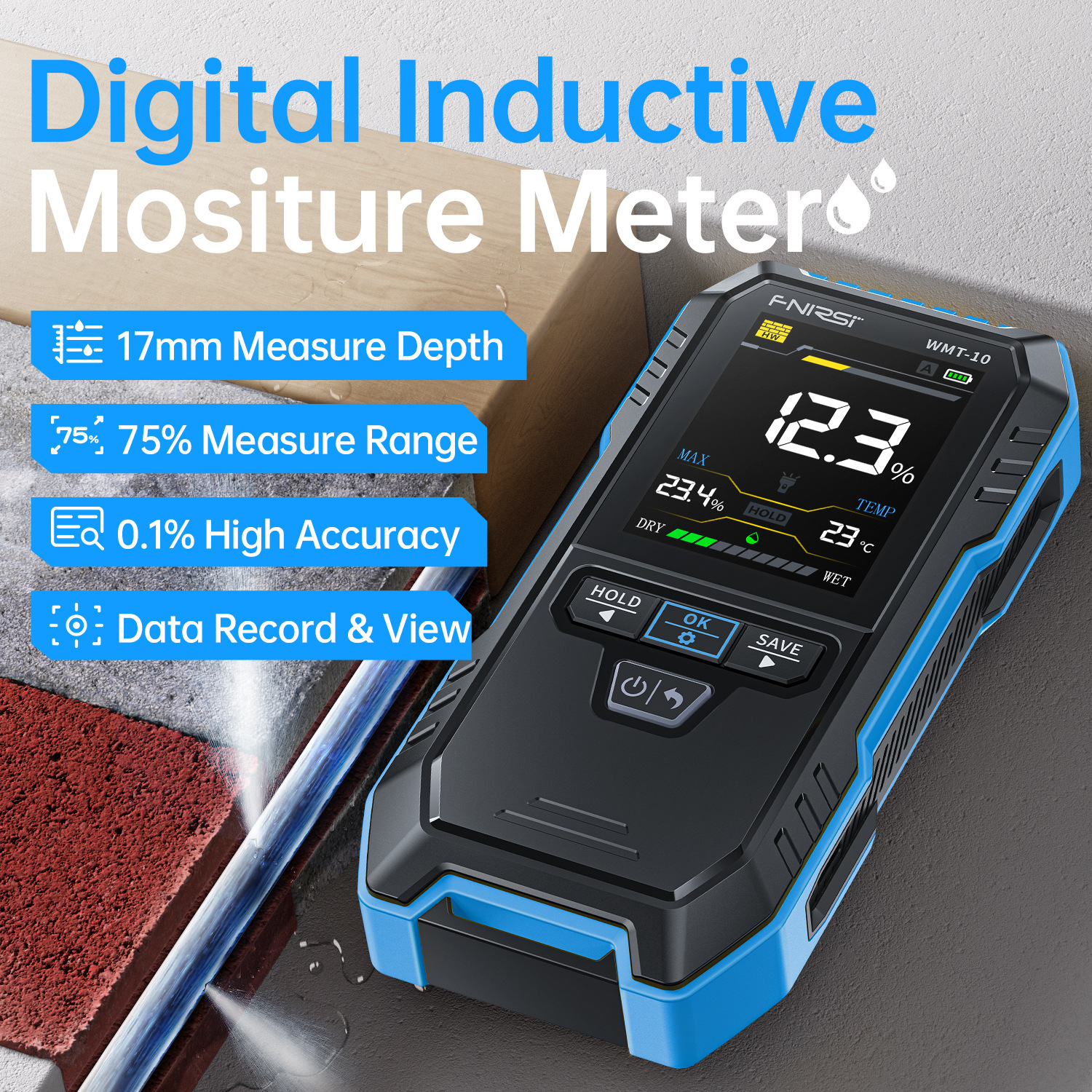 Wmt-10 Moisture Meter Wood Board Material Moisture Tester Wall Wall Moisture Detector Moisture Measuring Instrument