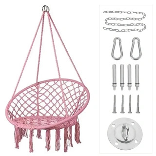 Ins Scandinavian Style Tassel Hanging Chair Hand-Woven Hanging Basket Cotton Rope Swing Outdoor Hammock Balcony Cradle Chair Wholesale