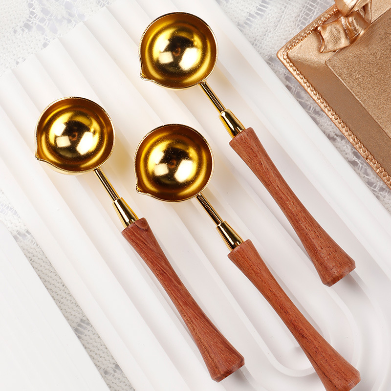 Vintage fire lacquer wax spoon melting wax tool wooden handle measuring spoon simple fire paint seal sealing rosewood handle spoon