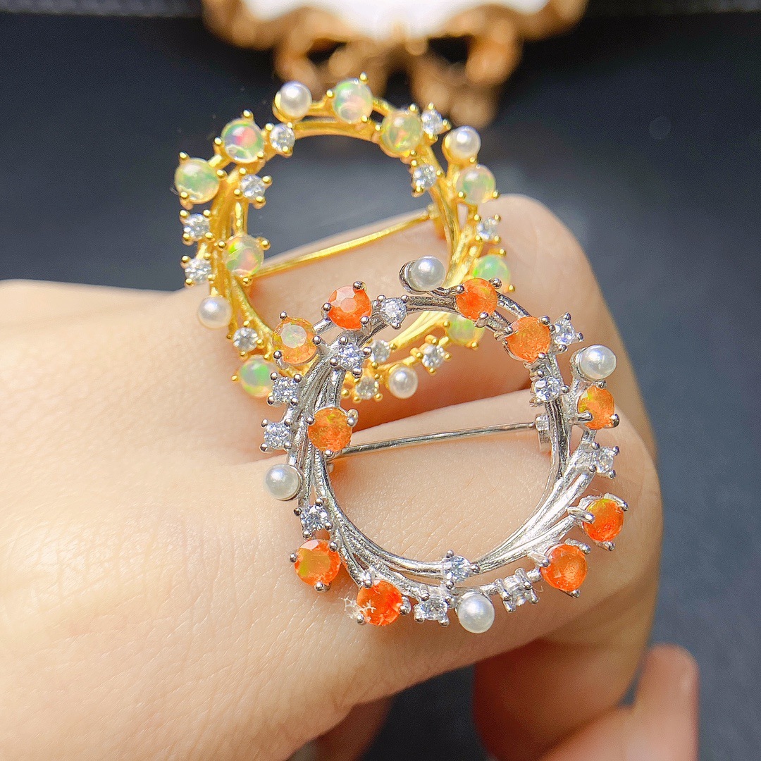 Factory Wholesale Popular Natural Opal Brooch S925 Silver Inlaid Main Stone 3*3 Hot Selling European and American Drop Shipping