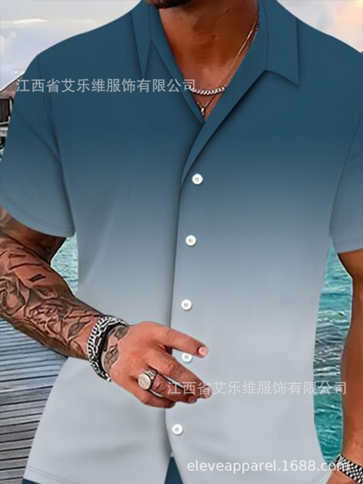 Men's 3D Digital Printed Short-Sleeved Stand-Up Collar Shirts, Customized with Images, Samples, and Sizes, Direct Sales from Cross-Border E-Commerce Manufacturers