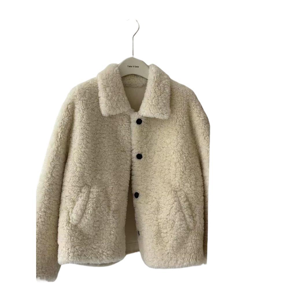 Korean Style Furry Coat Thickened Lamb Coat for Small People Winter Fur Thickened Warm Short Top