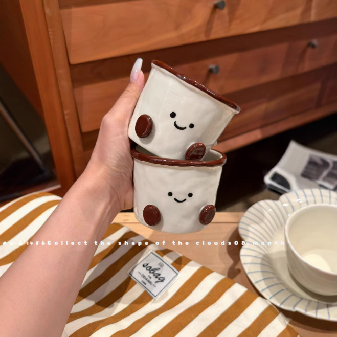 New Ins Super Cute Cocoa Bean Series Cute Mini Cup Double Ear Cup Rice Bowl Dessert Bowl Salah Plate