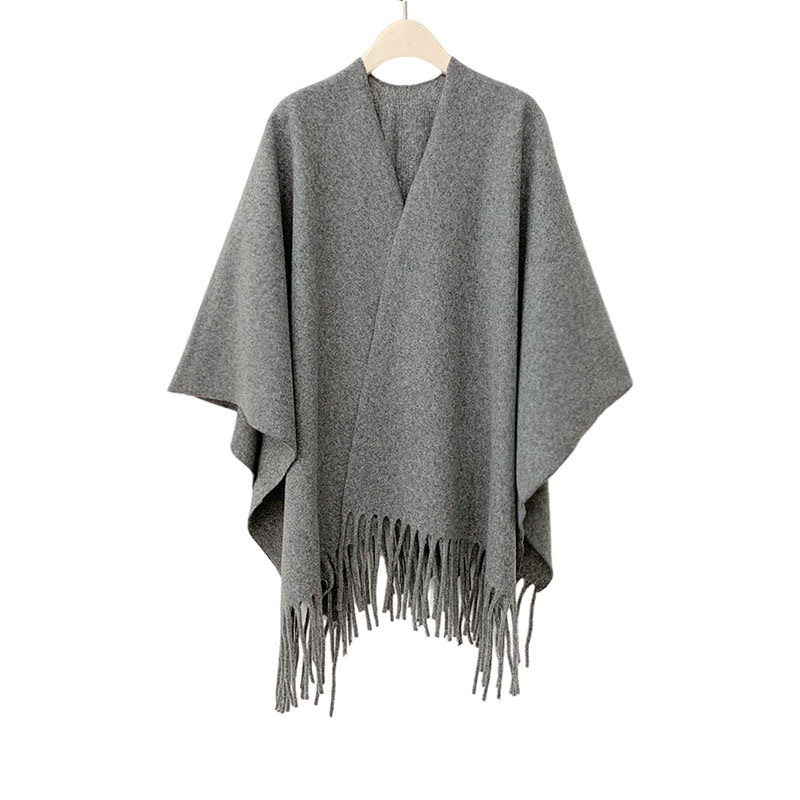Cross-border high-level sense ladies solid color cashmere shawl spring and autumn tassel large cape outside cape factory wholesale