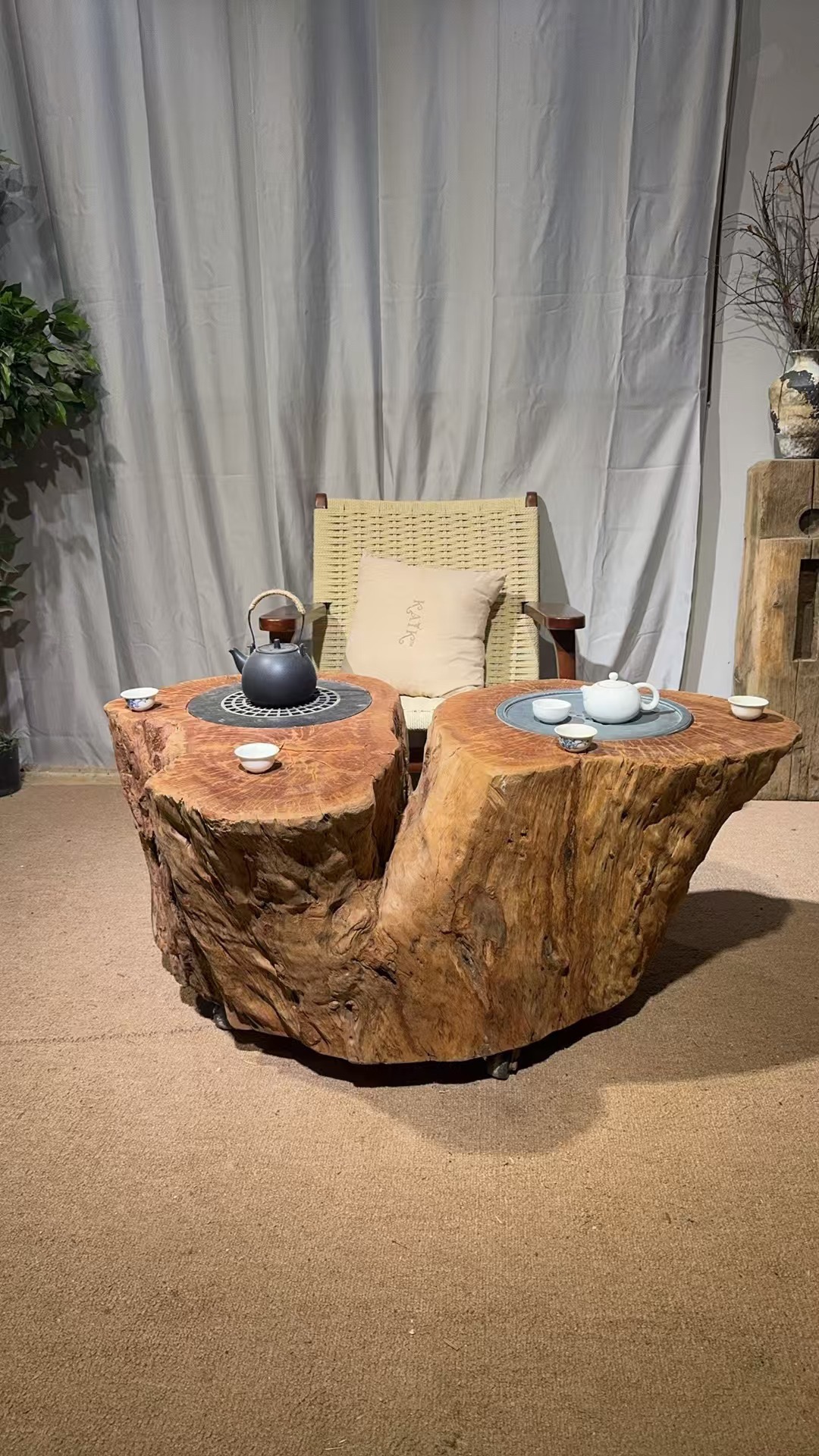 Чайный стол в стиле Wabi-Sabi, стол для барбекю, двойной стол для угля и электрического горячего горшка
