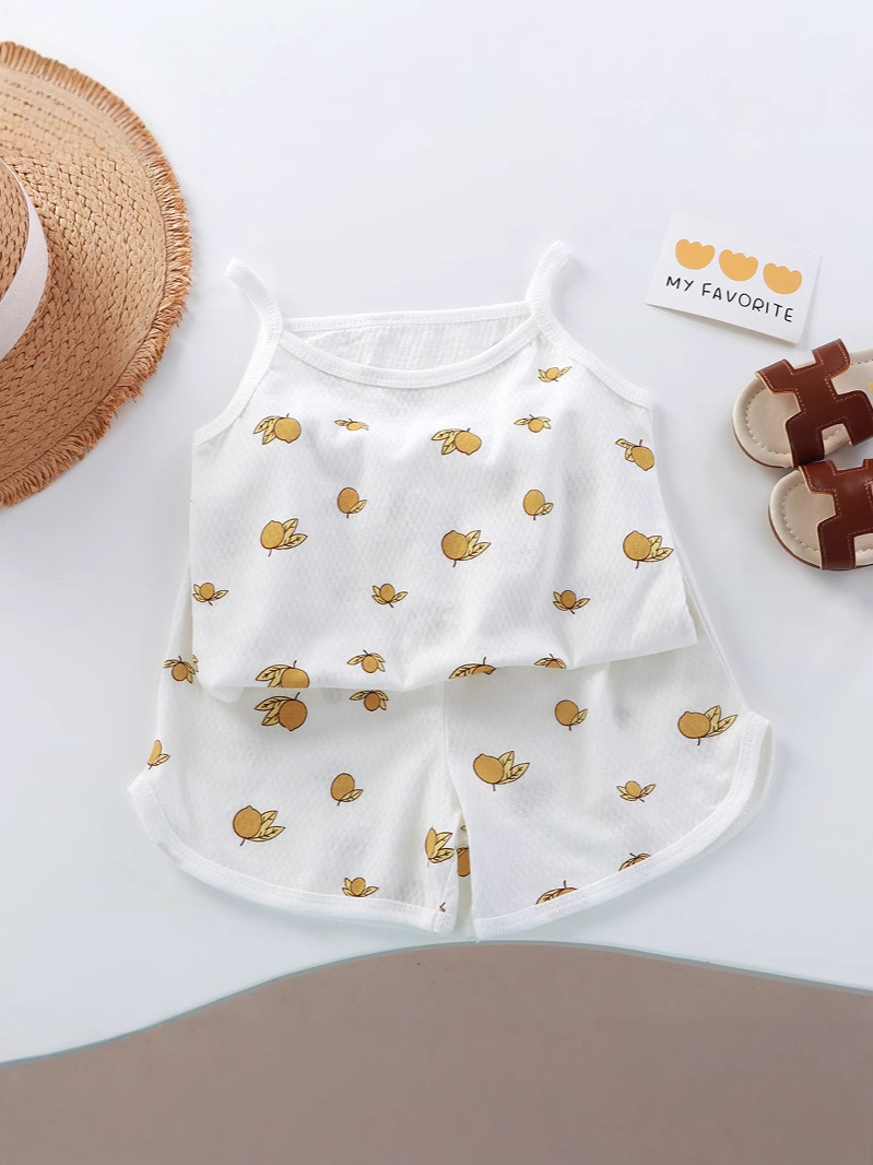 Girls' Pure Cotton Ceiling Suit Base Layer Safety Clothing Children's Loungewear Air Conditioning Pajamas with Cartoon Patterns