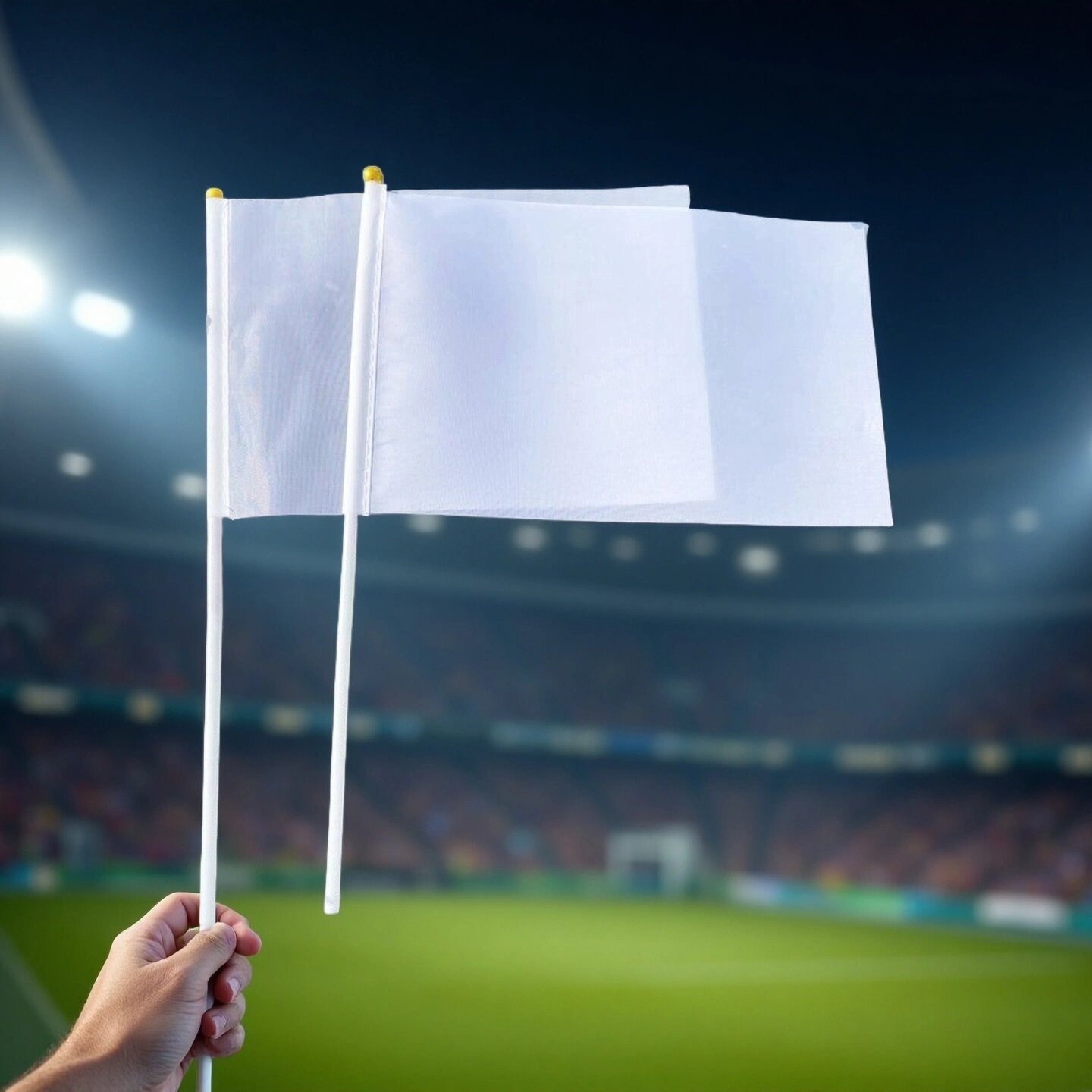 Границы поставок 14*21 чисто белых ручных флагов из полиэстерного понже, пустые ручные флагштоки