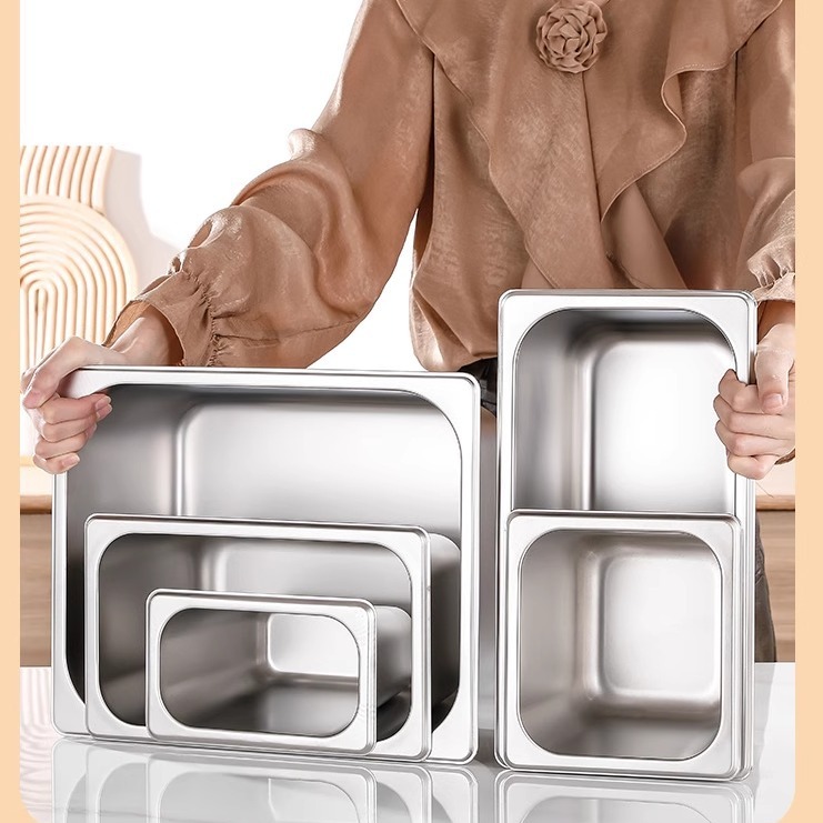 Stainless Steel Portion Basin Rectangular Basin with Lid Commercial Food Basin Fast Food Truck Buffet Serving Basin Square Plate Box