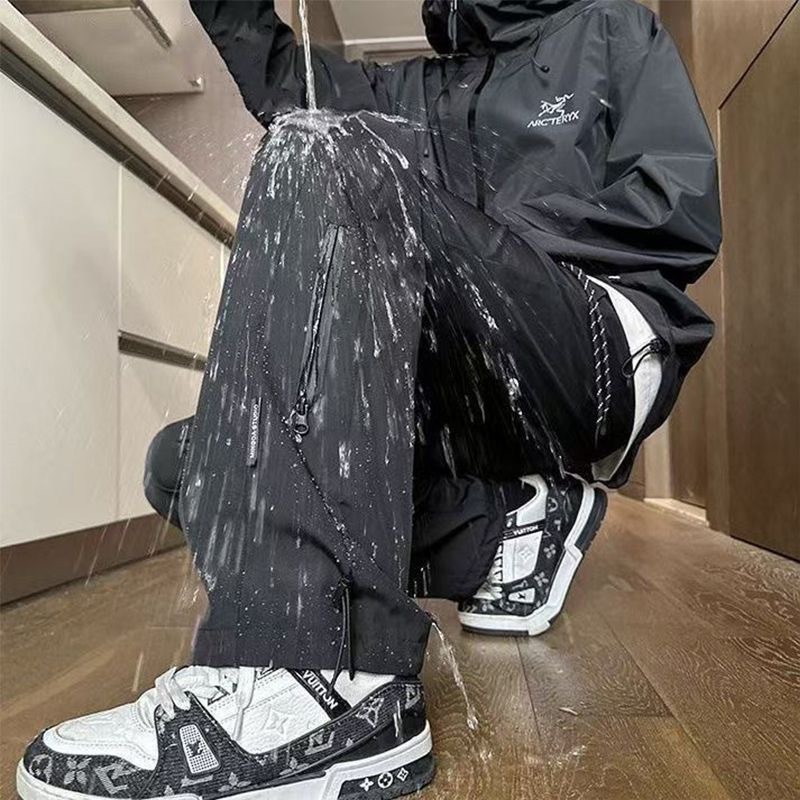 Waterproof Softshell Pants for Men, Spring Trendy High Street Vibe, American Functional Style, Loose Black Straight Pants