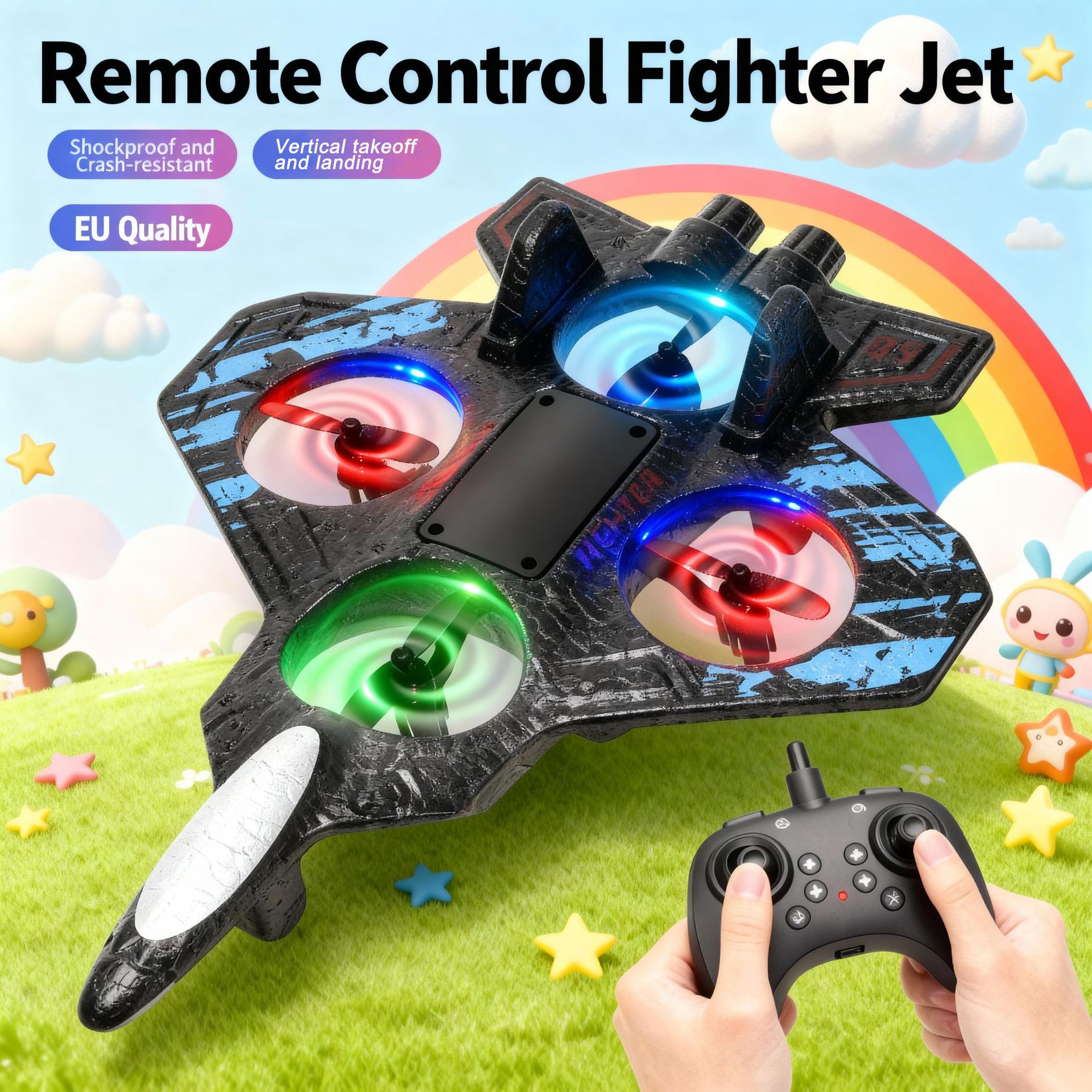 Cross-Border Remote Control Foam Aircraft Quadcopter Fighter Children's Fall-Resistant Stunt Drone Toy for Primary School Students