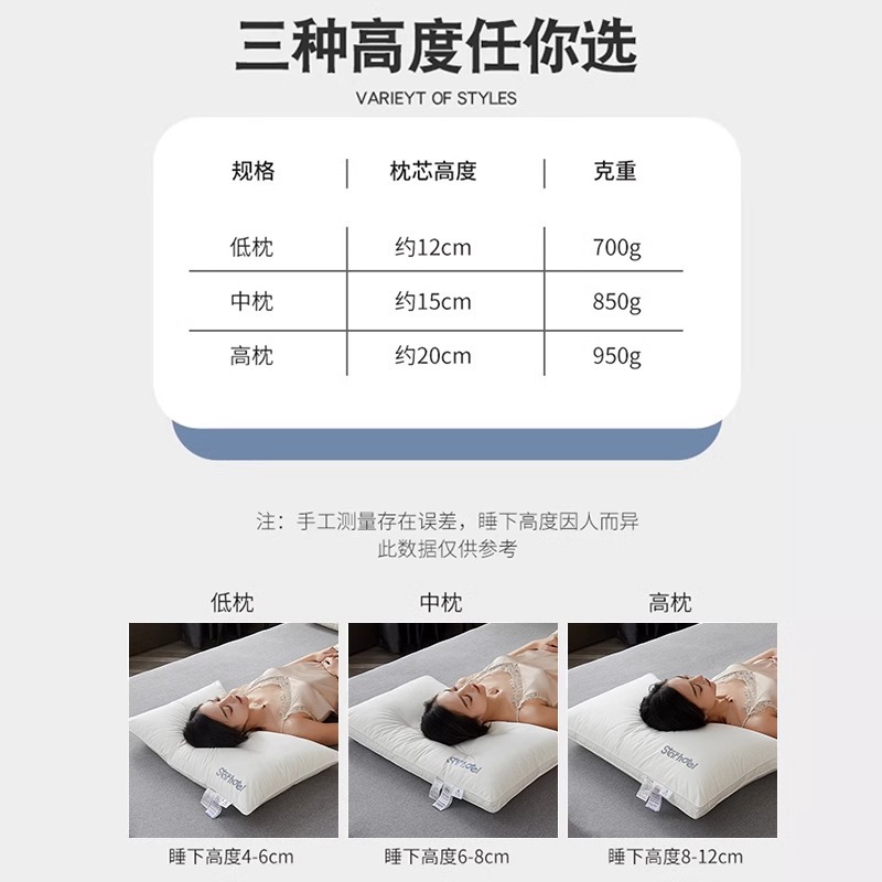 Cotton Pillow Core for Home Use, Cervical Spine Protection, Sleep Aid, Pair for Student Dormitory, Ultra-Soft Low Pillow, Hotel Exclusive