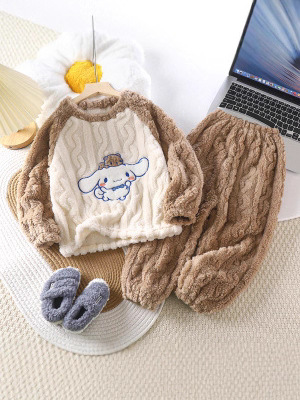 Autumn and Winter Warm Thickened Cloud Velvet Cartoon Pajamas suit Children's Boy's Girl's Boy's Boy's Girl's Child's Adult