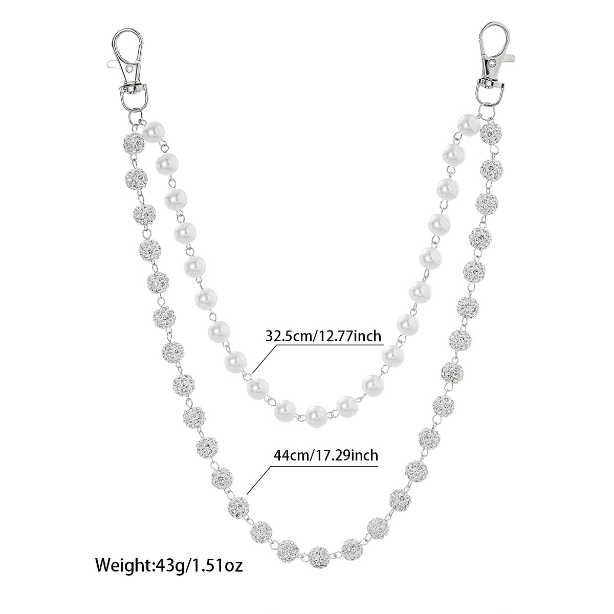 Cross-Border Popular Jewelry Punk Style Abs Imitation Pearl Soft Clay Multi-Layer Jeans Hanging Chain Unisex Waist Chain