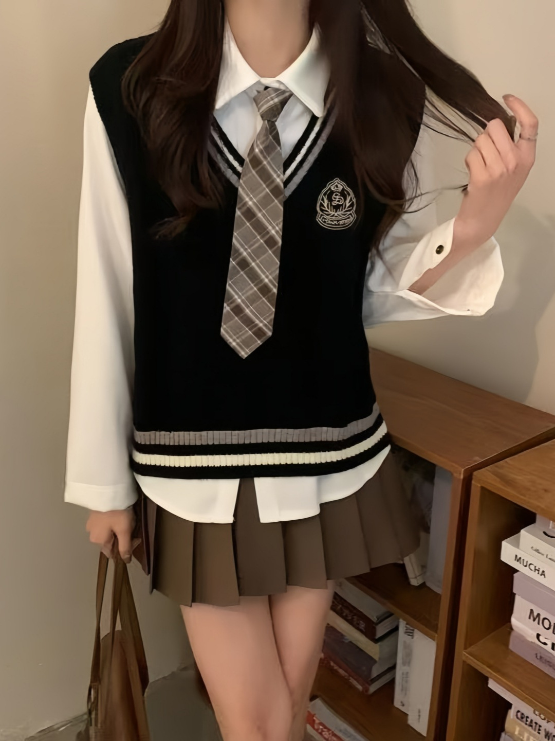 Student Id Photo Sweater Knitted Vest Layered Shirt Jk Uniform Pleated Skirt Suit Preppy Style Clothes