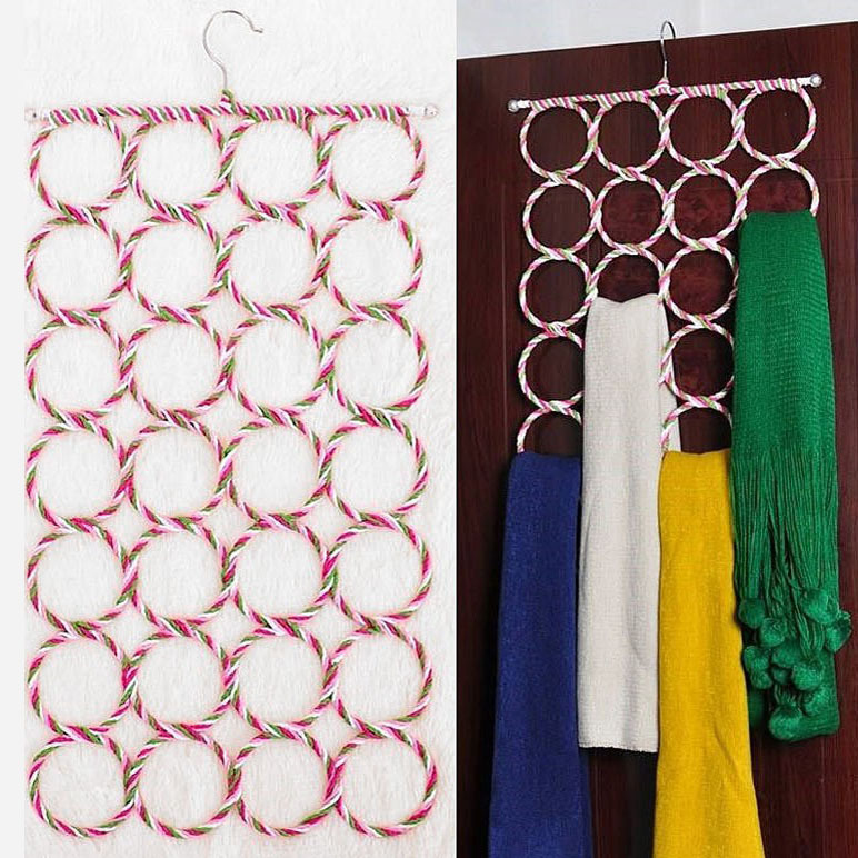 Вешалка для шарфов, 28 колец, цветной ротанг, для хранения шарфов и ремней