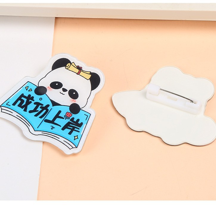 Cute Cartoon Panda Acrylic Brooch Student Blessing Text Badge Backpack Accessory Children's Decoration Gift