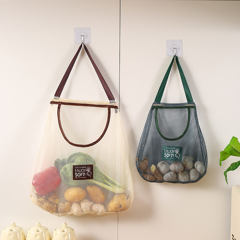 Factory Direct Supply Kitchen Onion Ginger Garlic Storage Mesh Bag Portable Hollow Thickened Fruit and Vegetable Hanging Bag Bathroom Storage Mesh Bag