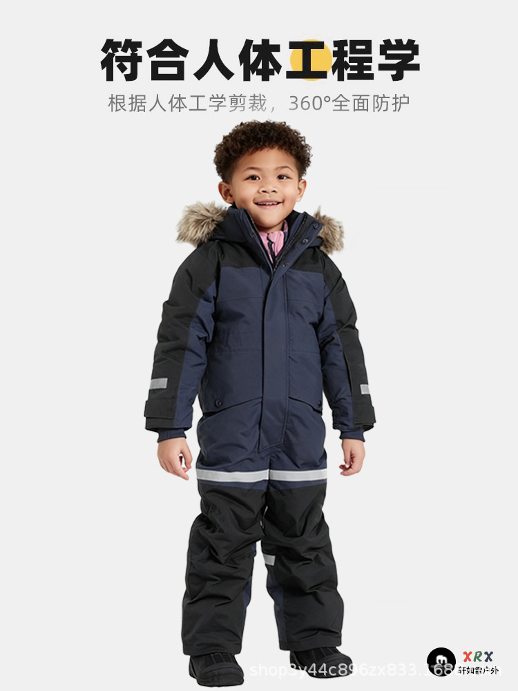 New Products in Stock, Factory Direct Sales, Foreign Trade Cross-Border Outdoor One-Piece Ski Suits, Waterproof, Velvet, Thickened and Warm for Boys and Girls