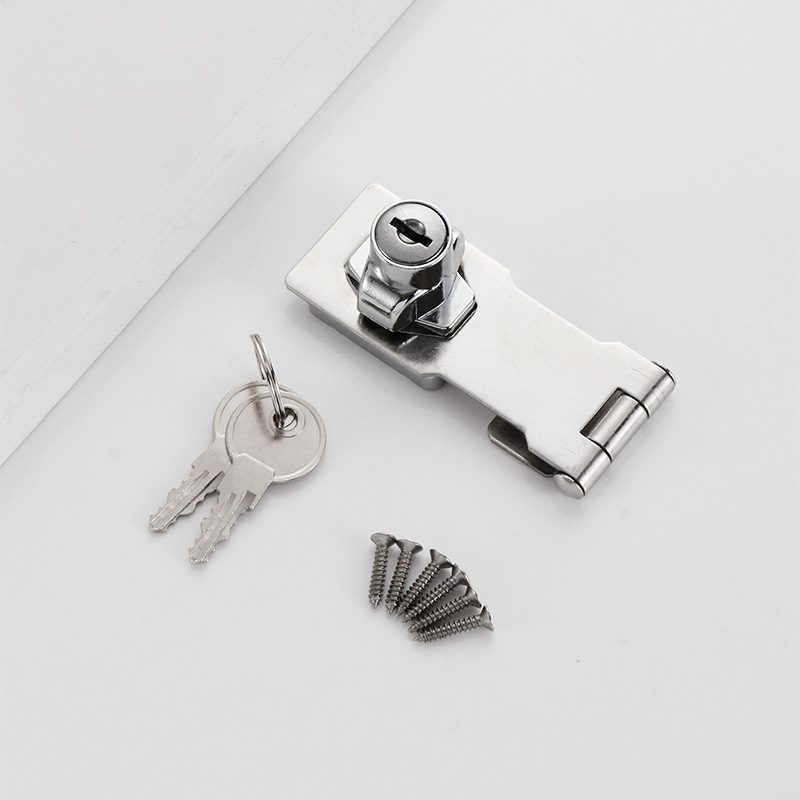 Stainless Steel Lock Plate with Key Latch, Safety Thickened Lockable Door Latch, Box Latch, Punch-Free Anti-Theft Lock