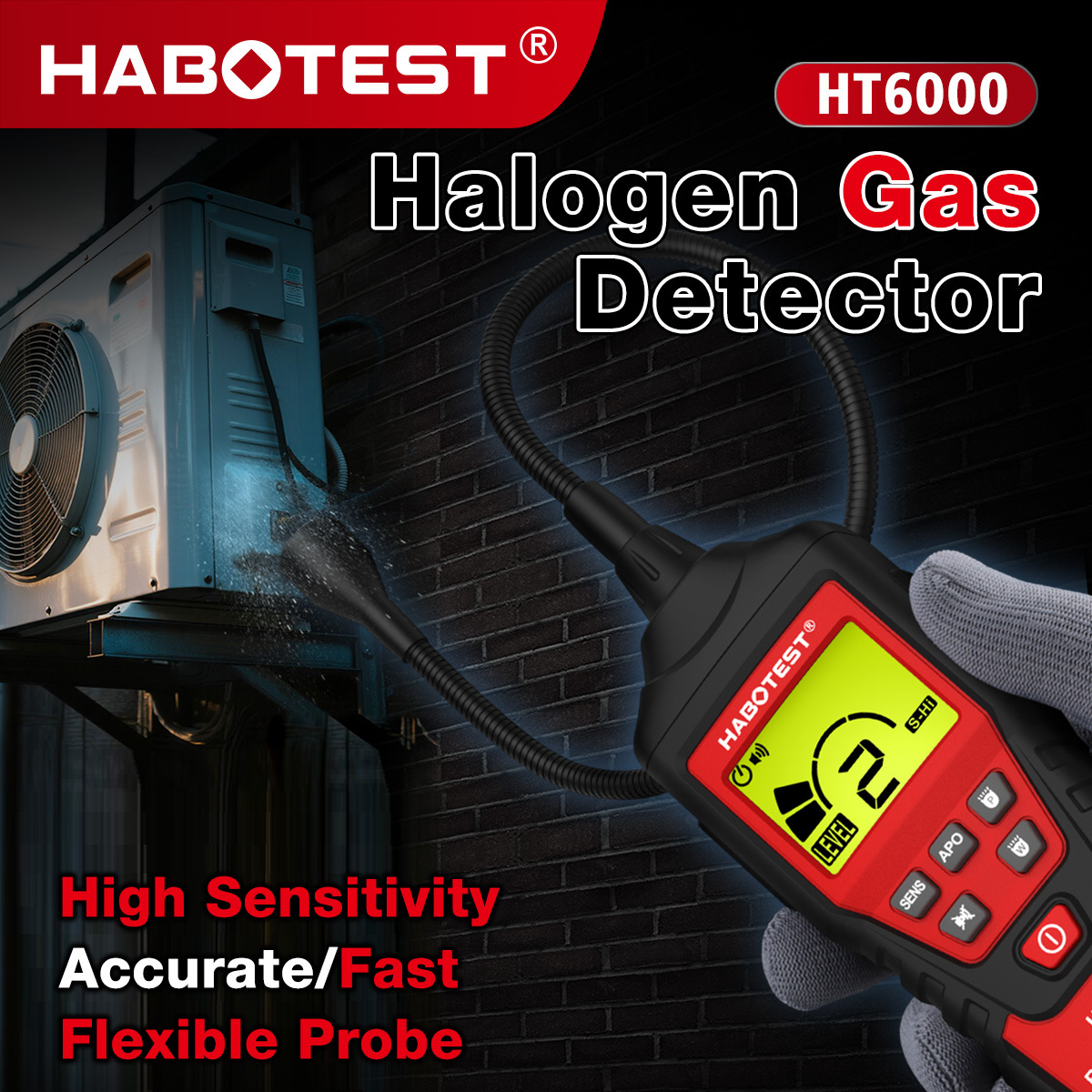 Huabo Ht6000 Refrigerant Detector High-Precision Automotive Air Conditioning Freon Refrigeration Equipment Refrigerant Leak Detector
