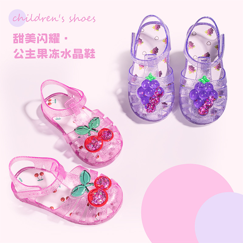2025 New Summer Girls' Sandals, Children's Jelly Shoes, Non-Slip Toe-Cap Beach Shoes, Roman Hollow Princess Shoes