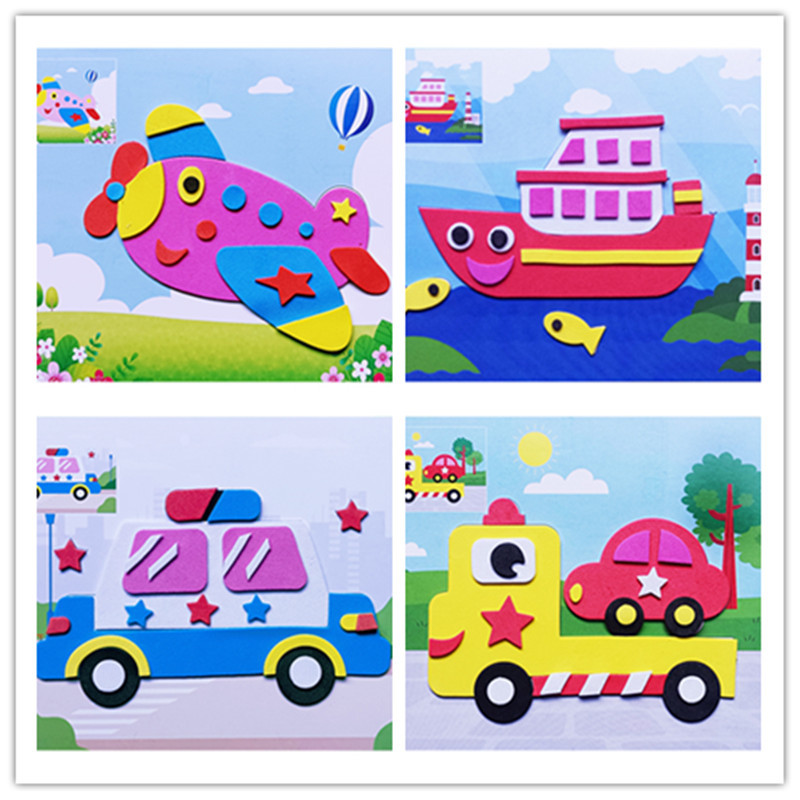 New Small EVA Layer Sticker Kindergarten Handmade Material Bag Creative Educational Toys Transportation Sticker