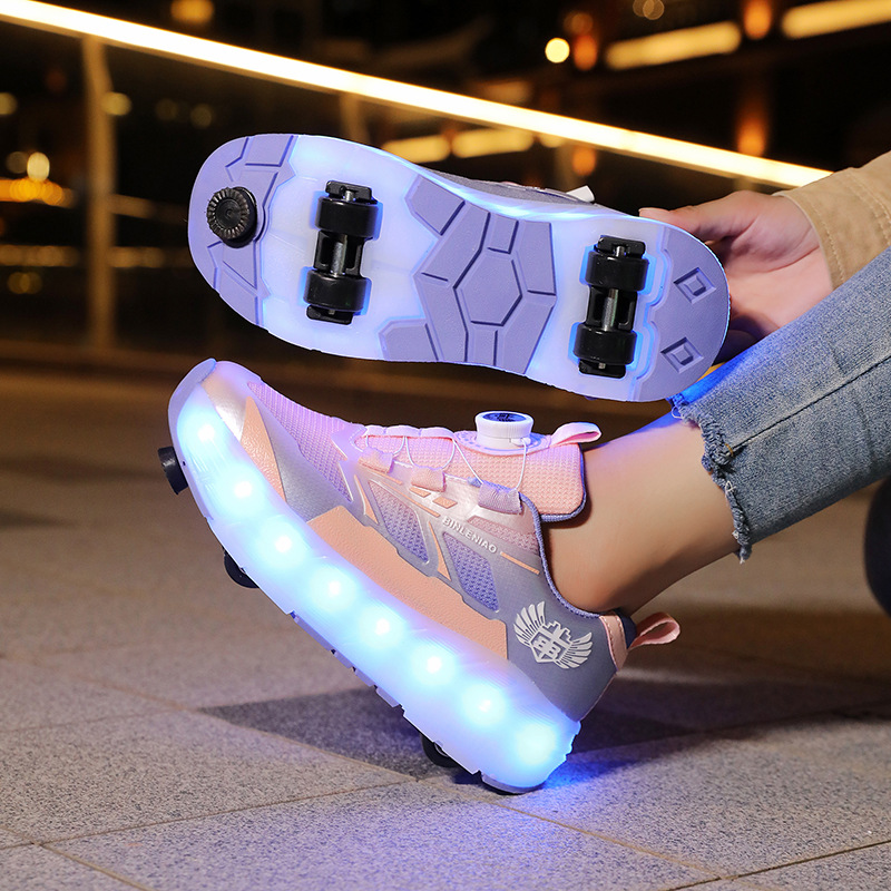 Прямые продажи с фабрики детские хили с четырьмя колесами и тормозом, съемные роликовые туфли для мальчиков с зарядкой и мигающими огнями для девочек и взрослых