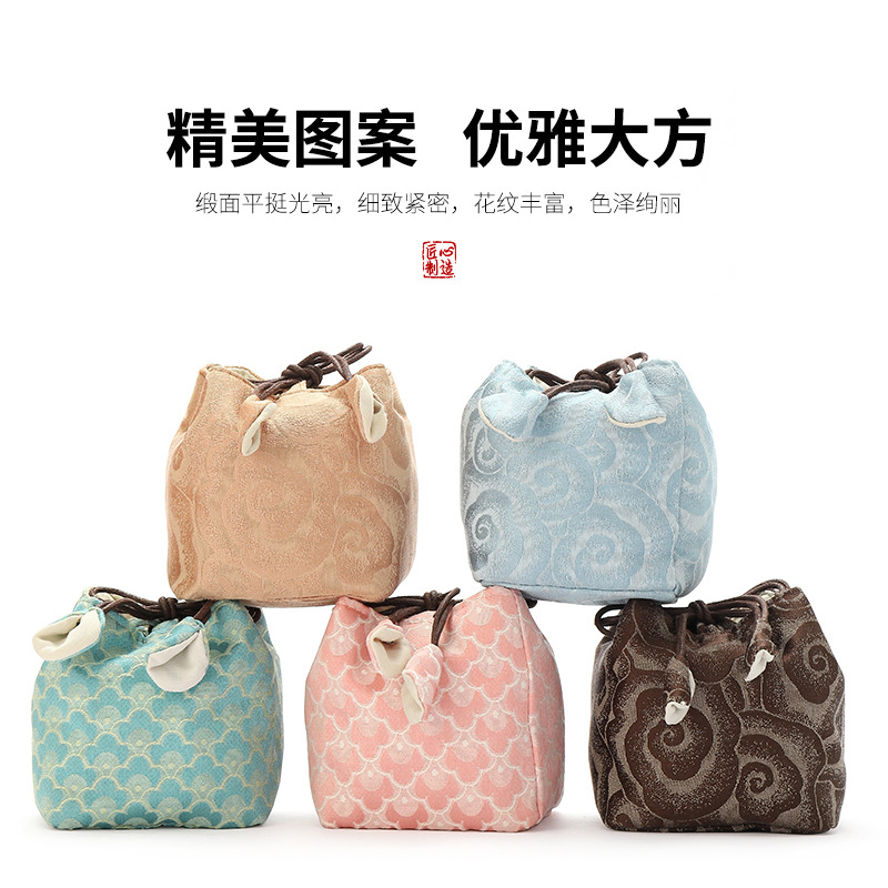 Wenpai Tea Cup Cotton and Linen Storage Bag Personal Cup Bag Tea Cup Cover Teapot Brocade Tea Set Portable Storage Bag