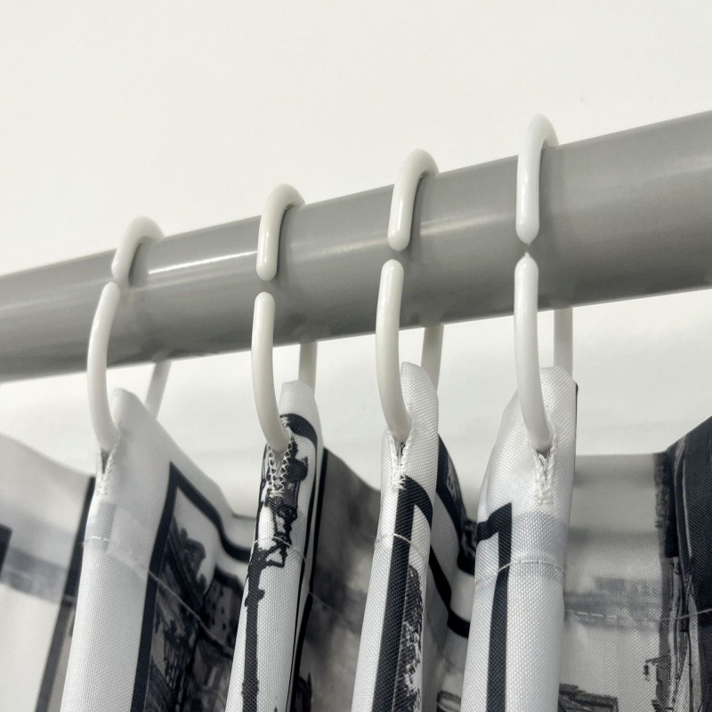 Cross-Border black and white city scenery waterproof polyester spring textile printing bathroom shower curtain partition curtain keyhole free