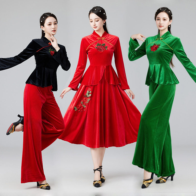 Новая одежда для народных танцев тибетский этнический стиль вышивка для женщин среднего и пожилого возраста классическая танцевальная одежда для выступлений