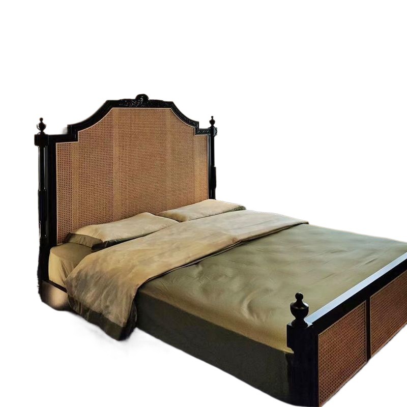 Hepburn Bed French Retro Rattan Bed B&B Hotel Solid Wood 1.8 Double Bed Modern Rattan Master Bed 1.5