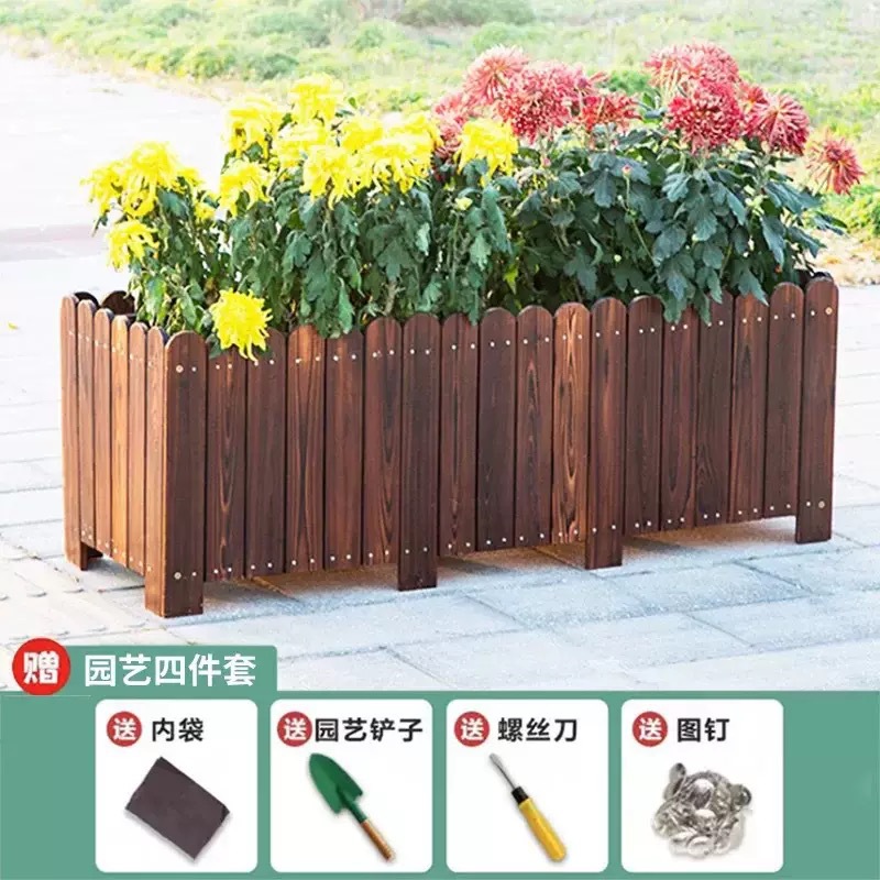 Anticorrosive Wood Flower Box for Outdoor Courtyard Vegetable Planting, Rectangular Municipal Road Greening Partition Custom Planting Box Flower Pot
