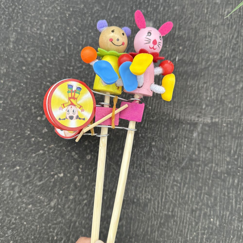 Wooden Hand Drum Colorfulful Cartoon Shaker Kidsren's Toy Rattle Puppet Wooden Man Street Stall Scenic Spot Hot Sale