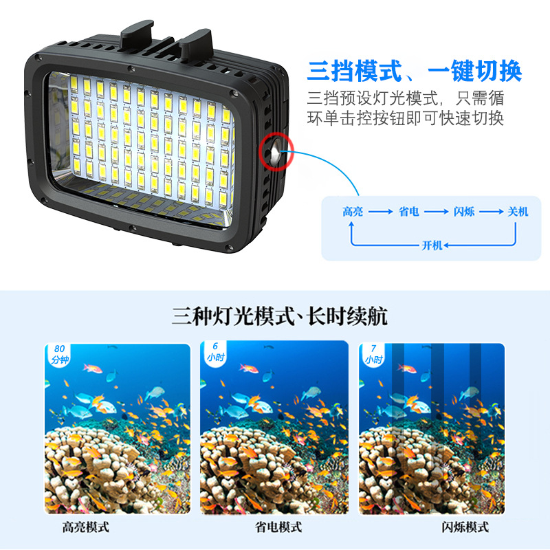 Underwater Strong Light Diving Fill Light Suitable for Gopro13 Action Camera Dji Action5 Accessories Waterproof 40m