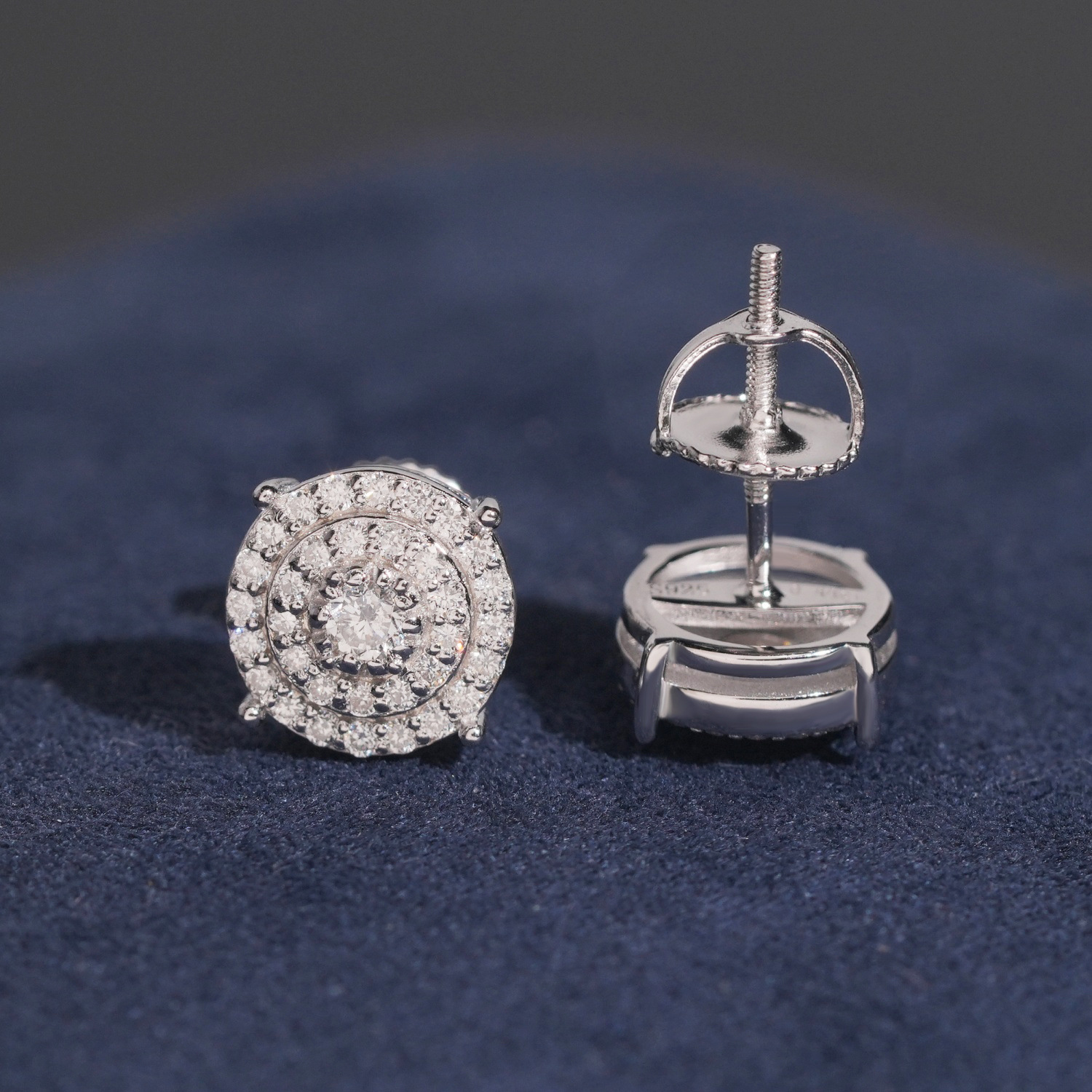 Amazon's New S925 Silver Inlaid Laboratory-Grown Diamond Hip-Hop Earrings 8 mm Round European and American Men and Women