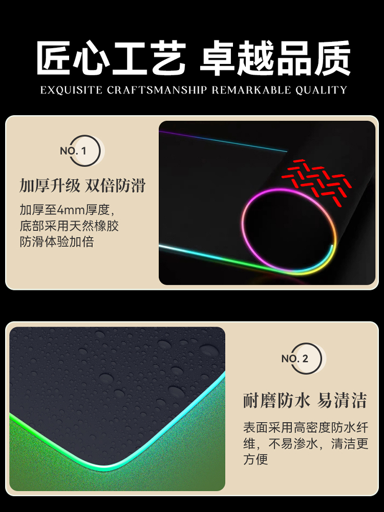 Rgb Gradient Luminous Mouse Pad Light Luxury Sense E-Sports Game Number Keyboard Pad Water Desk Pad