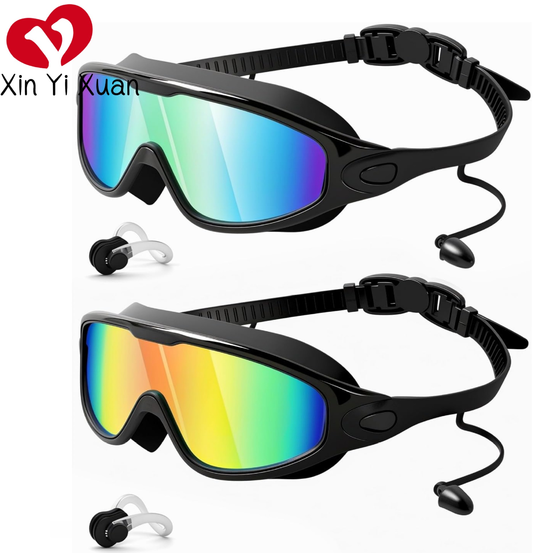 Large-Frame Swimming Goggles, Silicone Integrated Earplugs, Anti-Fog, Swimming Glasses for Adults, Cross-Border European and American Men, Myopia Swimming Goggles