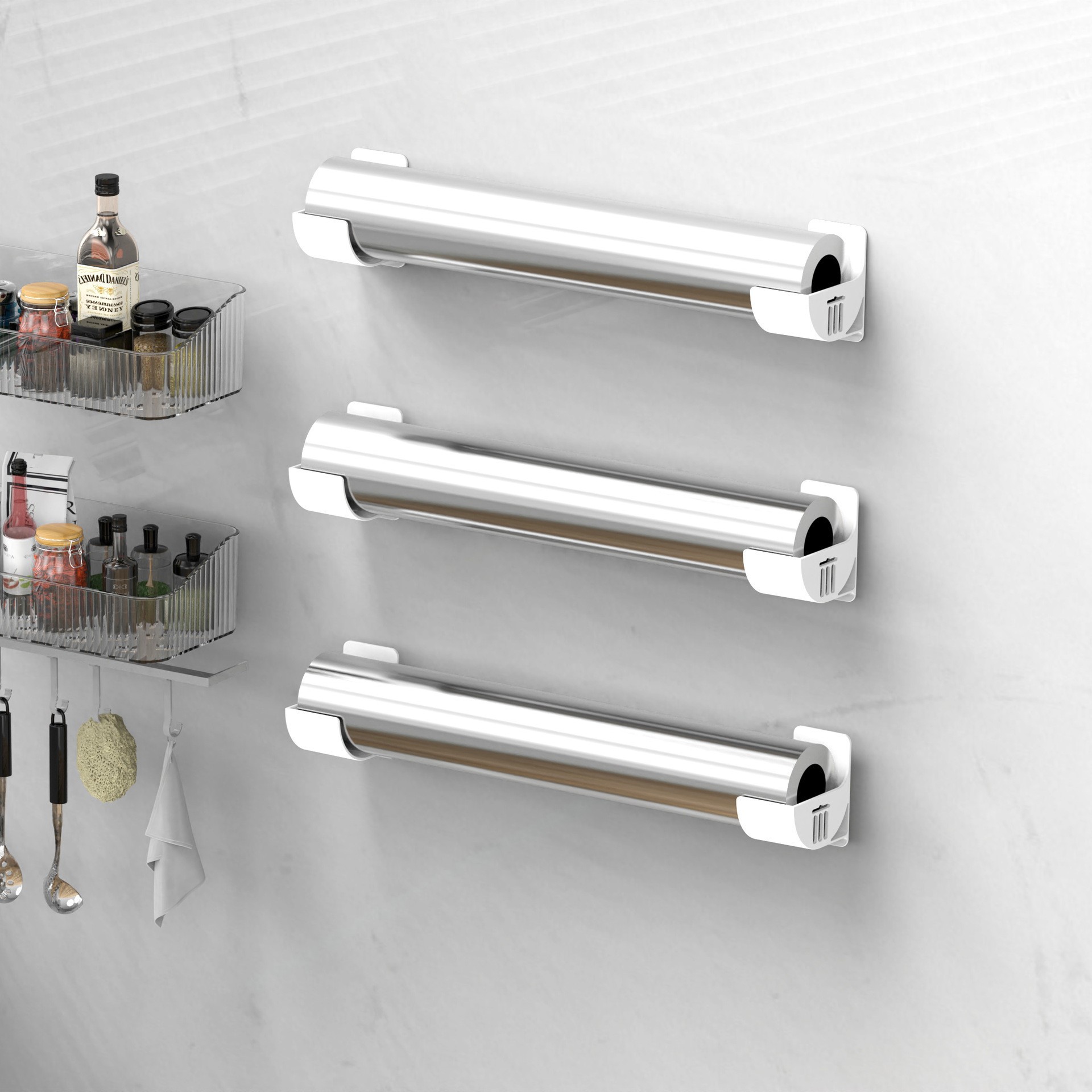 Складной не пробивной держатель для хранения, пленка для сохранения, мусорный пакет, шкаф для хранения, боковая полка для холодильника